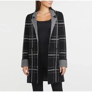Elle Black + Gray Plaid Sweater Coat